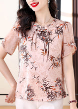 Load image into Gallery viewer, Pink Print Chiffon Top Tasseled Chinese Button Summer