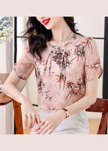 Load image into Gallery viewer, Pink Print Chiffon Top Tasseled Chinese Button Summer