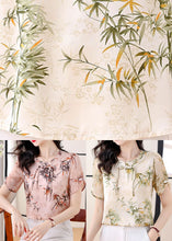 Load image into Gallery viewer, Pink Print Chiffon Top Tasseled Chinese Button Summer