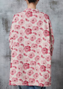 Pink Print Cotton Coat Outwear Chinese Button Spring