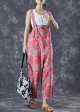 Load image into Gallery viewer, Pink Print Denim Jumpsuit Oversized Pockets Summer