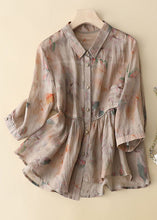 Load image into Gallery viewer, Pink Print Patchwork Cotton Shirts Button Wrinkled Bracelet Sleeve