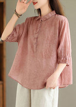 Load image into Gallery viewer, Pink Print Solid Linen Top Button Half Sleeve