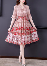 Load image into Gallery viewer, Pink Ruffled Chiffon Long Dress Short Sleeve