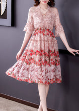 Load image into Gallery viewer, Pink Ruffled Chiffon Long Dress Short Sleeve