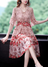 Load image into Gallery viewer, Pink Ruffled Chiffon Long Dress Short Sleeve