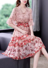 Load image into Gallery viewer, Pink Ruffled Chiffon Long Dress Short Sleeve