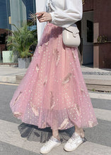 Load image into Gallery viewer, Pink Ruffled Patchwork Tulle Skirt Embroidered Summer