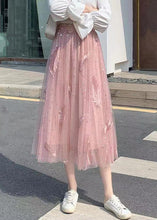 Load image into Gallery viewer, Pink Ruffled Patchwork Tulle Skirt Embroidered Summer