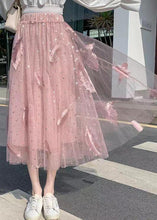 Load image into Gallery viewer, Pink Ruffled Patchwork Tulle Skirt Embroidered Summer