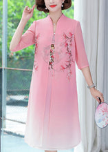 Load image into Gallery viewer, Pink Side Open Chiffon Dresses Stand Collar Half Sleeve