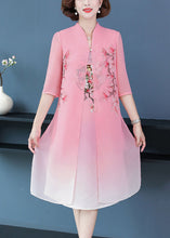 Load image into Gallery viewer, Pink Side Open Chiffon Dresses Stand Collar Half Sleeve