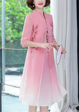 Load image into Gallery viewer, Pink Side Open Chiffon Dresses Stand Collar Half Sleeve