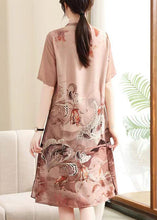 Load image into Gallery viewer, Pink Side Open Print Chiffon Dress O-Neck Short Sleeve