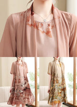 Load image into Gallery viewer, Pink Side Open Print Chiffon Dress O-Neck Short Sleeve