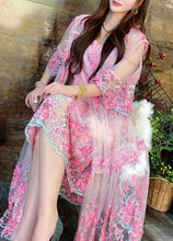 Load image into Gallery viewer, Pink Tulle Cardigans Spaghetti Strap Two Pieces Set Embroidered Summer