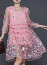 Load image into Gallery viewer, Pink Tulle Hooded Dress Embroidered Summer