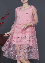 Load image into Gallery viewer, Pink Tulle Hooded Dress Embroidered Summer