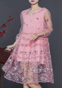 Pink Tulle Hooded Dress Embroidered Summer