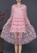 Load image into Gallery viewer, Pink Tulle Hooded Dress Embroidered Summer