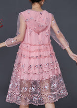 Load image into Gallery viewer, Pink Tulle Hooded Dress Embroidered Summer