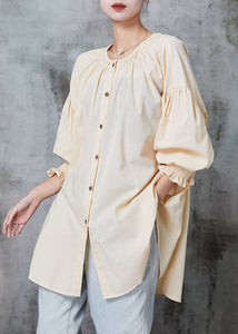 Plus Size Apricot Oversized Cotton Shirt Spring