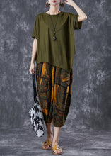 Load image into Gallery viewer, Plus Size Army Green Asymmetrical Print Cotton Two Pieces Set Summer