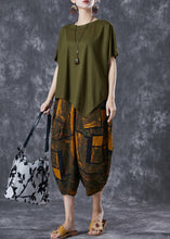 Load image into Gallery viewer, Plus Size Army Green Asymmetrical Print Cotton Two Pieces Set Summer