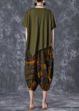 Load image into Gallery viewer, Plus Size Army Green Asymmetrical Print Cotton Two Pieces Set Summer