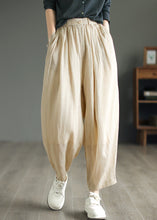 Load image into Gallery viewer, Plus Size Beige Pockets Wrinkled Linen Pants Summer