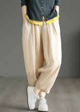 Load image into Gallery viewer, Plus Size Beige Pockets Wrinkled Linen Pants Summer