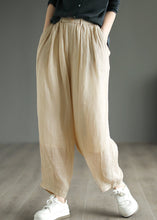 Load image into Gallery viewer, Plus Size Beige Pockets Wrinkled Linen Pants Summer