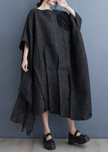 Load image into Gallery viewer, Plus Size Black O-Neck Patchwork Cotton Long Dresses Batwing Sleeve