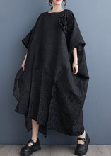 Load image into Gallery viewer, Plus Size Black O-Neck Patchwork Cotton Long Dresses Batwing Sleeve