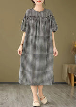 Load image into Gallery viewer, Plus Size Black O Neck Plaid Ruffled Patchwork Cotton Dress Summer