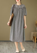 Load image into Gallery viewer, Plus Size Black O Neck Plaid Ruffled Patchwork Cotton Dress Summer