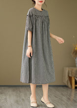 Load image into Gallery viewer, Plus Size Black O Neck Plaid Ruffled Patchwork Cotton Dress Summer