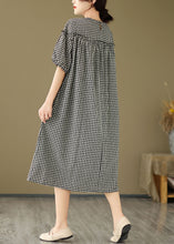 Load image into Gallery viewer, Plus Size Black O Neck Plaid Ruffled Patchwork Cotton Dress Summer