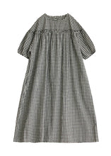 Load image into Gallery viewer, Plus Size Black O Neck Plaid Ruffled Patchwork Cotton Dress Summer