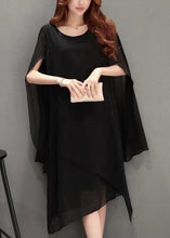 Load image into Gallery viewer, Plus Size Black O Neck Solid Chiffon Cape Dresses Summer