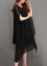 Load image into Gallery viewer, Plus Size Black O Neck Solid Chiffon Cape Dresses Summer