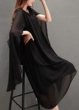 Load image into Gallery viewer, Plus Size Black O Neck Solid Chiffon Cape Dresses Summer