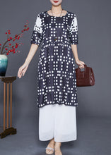 Load image into Gallery viewer, Plus Size Black Oversized Patchwork Dot Chiffon Dresses Summer