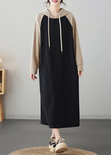 Load image into Gallery viewer, Plus Size Black Patchwork Cotton Hooded Sweatshirt Dresses Fall