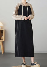 Load image into Gallery viewer, Plus Size Black Patchwork Cotton Hooded Sweatshirt Dresses Fall