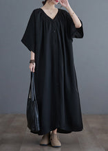 Load image into Gallery viewer, Plus Size Black V Neck Wrinkled Maxi Dresses Summer