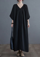 Load image into Gallery viewer, Plus Size Black V Neck Wrinkled Maxi Dresses Summer