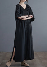 Load image into Gallery viewer, Plus Size Black V Neck Wrinkled Maxi Dresses Summer