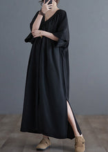 Load image into Gallery viewer, Plus Size Black V Neck Wrinkled Maxi Dresses Summer