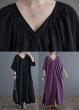 Load image into Gallery viewer, Plus Size Black V Neck Wrinkled Maxi Dresses Summer